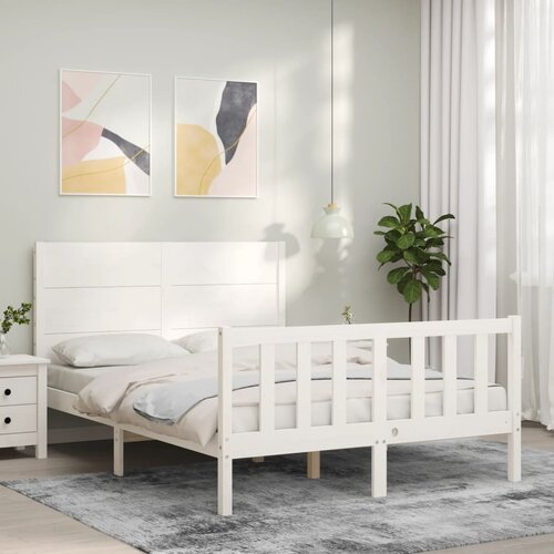 The Living Store Posteljni okvir z vzglavjem bel 140x190 cm trden les - Posteljni Okvir, (21523660) Slike