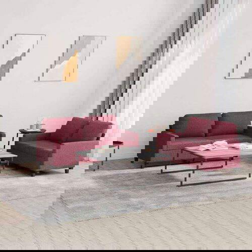  2-dijelni set sofa s jastucima crvena boja vina od tkanine Slike