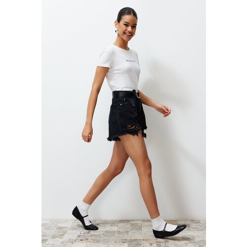 Trendyol Black High Waist Ripped Denim Shorts Cijene