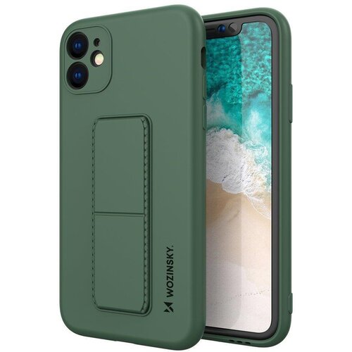 Wozinsky Silikonski ovitek za iPhone 12 Kickstand Case, temno zelen, (21642883) Slike