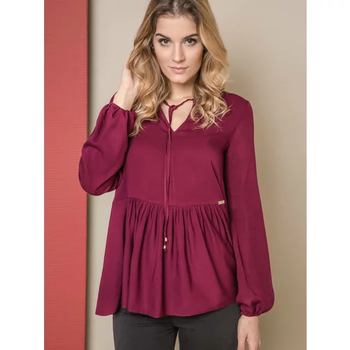 Premium Blouse ONE with a wide frill burgundy