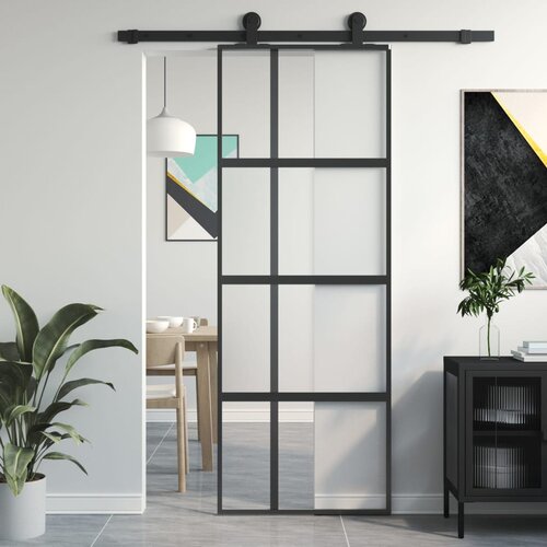 vidaXL Drsna vrata črna 76x205 cm kaljeno steklo in aluminij Cene