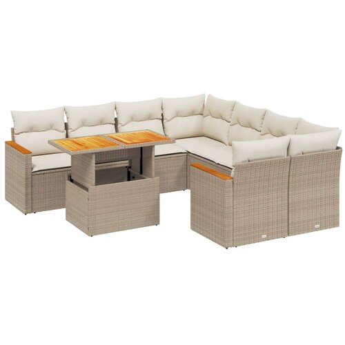 VidaXL 9-dijelni set vrtnih sofa s jastucima bež od poliratana Slike