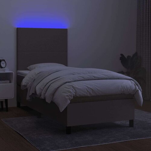  Krevet box spring s madracem LED smeđesivi 90x190 cm tkanina Slike