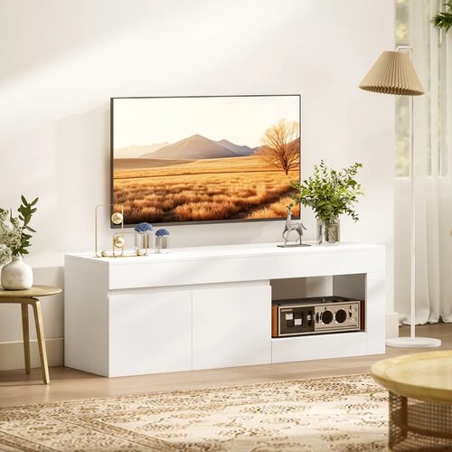  TV ormarić s 2 vrata i pretincem za TV do 60 inča 140x40x48 cm bijeli Slike