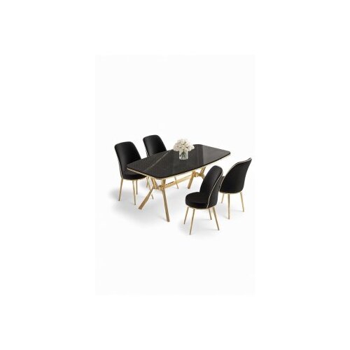 Hanah home Set trpezarijskog stola i stolica (5 delova) Lena Black Marble Gold Black Cene
