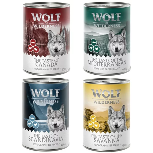Wolf of Wilderness Ekonomično pakiranje "The Taste Of" 24 x 400 g - Mix: The Taste Of (Canada, Scandinavia, Mediterranean, Savanna)