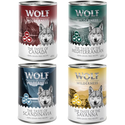 Wolf of Wilderness Ekonomično pakiranje "The Taste Of" 24 x 400 g - Mix: The Taste Of (Canada, Scandinavia, Mediterranean, Savanna) Cijene