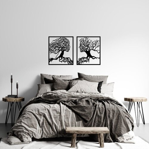 Wallity Zidna dekoracija Drvo Muškarac i Žena - 324, 50 x 58 cm, Crna Cene