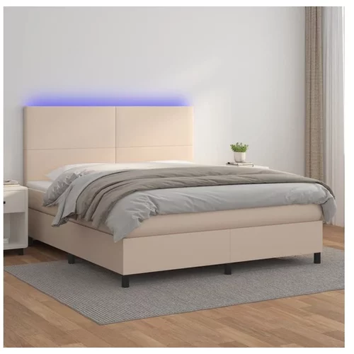 vidaXL Box spring postelja vzmetnico LED kapučino 180x200 cm