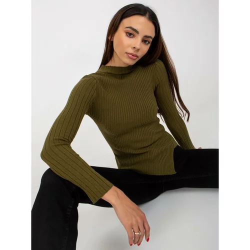 Fashion Hunters Khaki fitted asymmetrical ribbed sweater