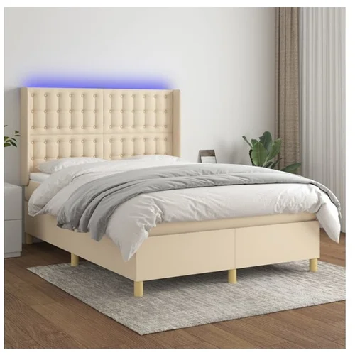 vidaXL Krevet box spring s madracem LED krem 140x190 cm od tkanine