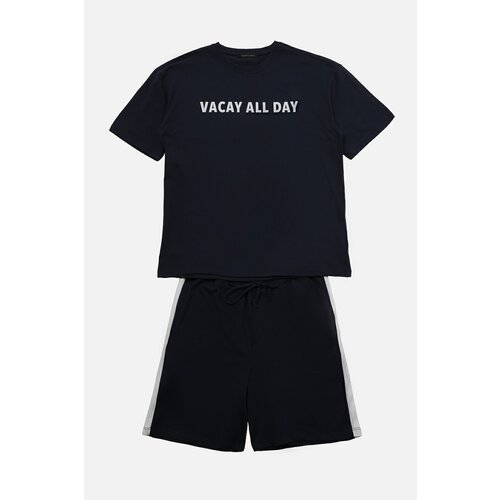 Trendyol Navy Blue Men's Regular Fit Printed Pajamas Set Cene