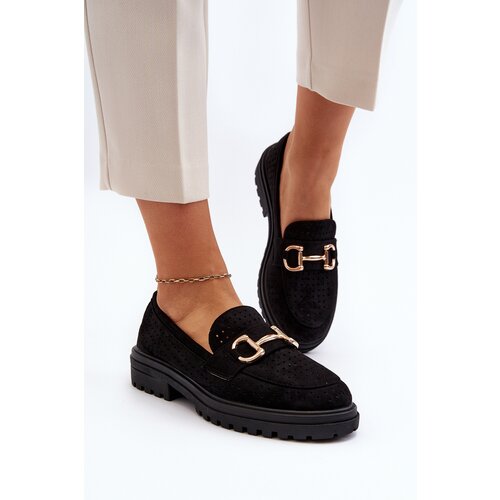 FB1 Women's Black Cutout Loafers with Embellishment Talesse Cijene