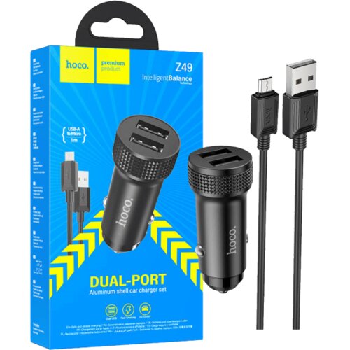 Hoco. Auto punjač sa microUSB kabelom, 2 x USB, 2.4 A, 12W &amp;ndash; Z49 Level Slike