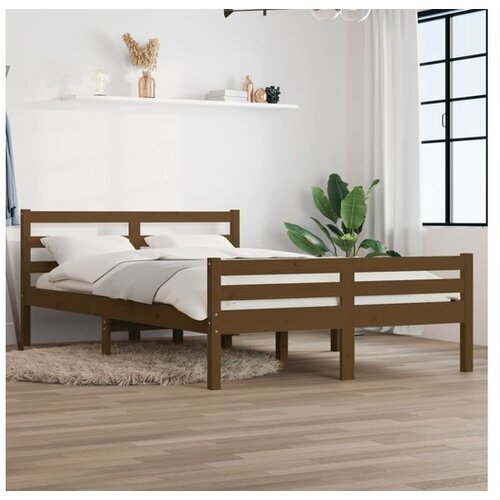  Posteljni okvir medeno rjav iz trdnega lesa 140x190 cm Cene