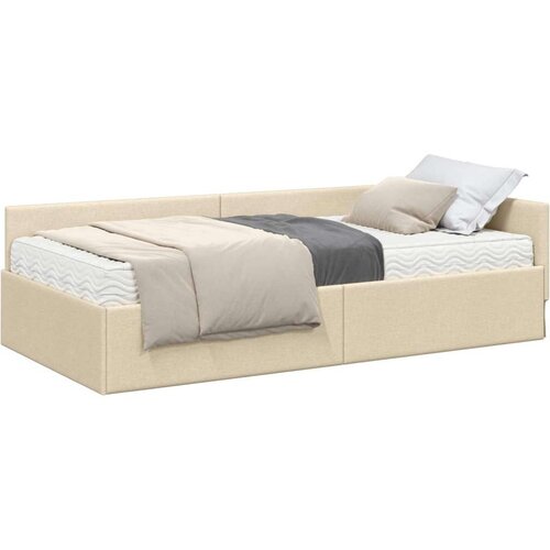  Kutni krevetni okvir s madracem Ostalo 2 pcs Krema tkanina Slike