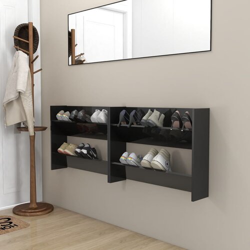 vidaXL Zidni ormarići za cipele 2 kom sjajni crni 80x18x60 cm iverica Cijene