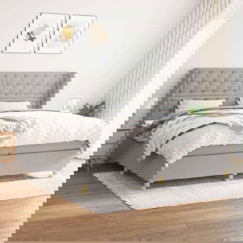  Box spring postelja z vzmetnico svetlo siva 200x200 cm blago, (20851592) Cene