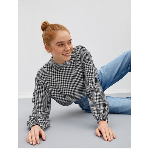 Koton Women&amp;#039;s Checked Blouse Long Sleeve Stand Collar Button Detailed Slike