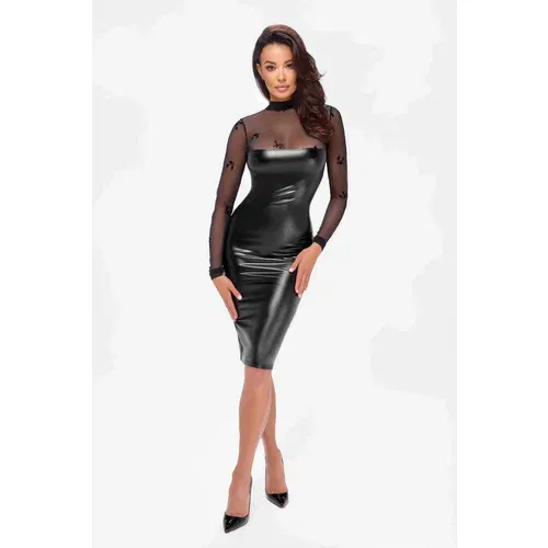 Noir Handmade F310 Sublime Wetlook and Flocked Mesh Midi Dress XXL