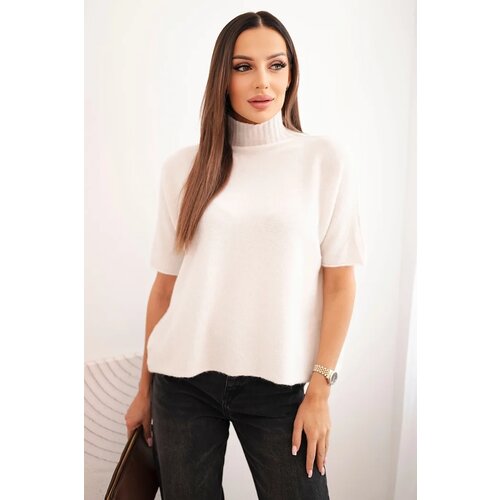 Kesi Włoski Women's short-sleeve loose-fit sweater beige Cene