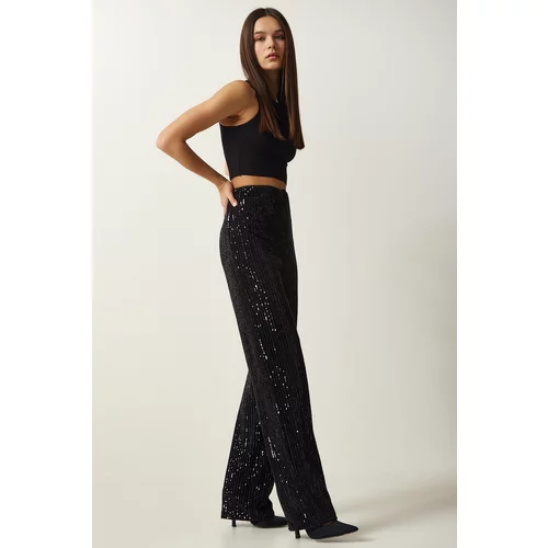 Happiness İstanbul Women's Black Sequined Palazzo Trousers