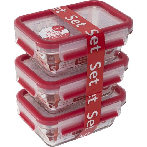 Emsa Clip&amp;amp;Close Glass Food Storage Box 3-pieces Slike