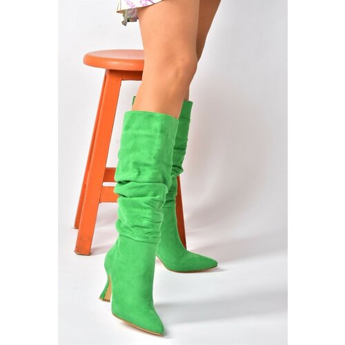 Fox Shoes Green Suede Heeled Smocking Women's Shoes Cene