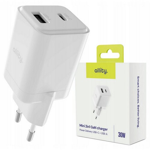 ALLITY zidni polnilec GaN PD QC ATC-01-30WAC 1x USB-C 1x USB-A 30W bela Cene