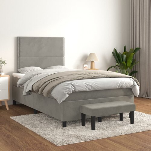 The Living Store Box spring postelja z vzmetnico svetlo siva 120x200 cm žamet - Box Spring Postelja, (21438702) Cene
