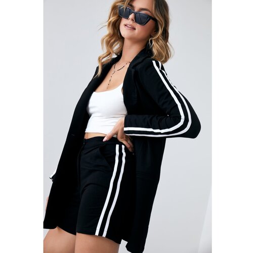 Fasardi Black set with stripes, jacket and shorts Slike