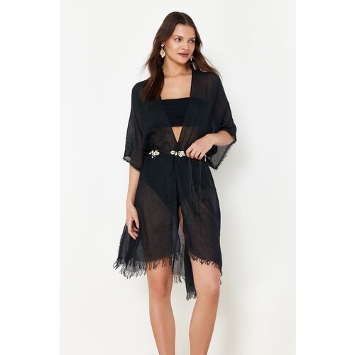 Trendyol Black Mini Woven Tasseled Kimono&Kaftan Cene
