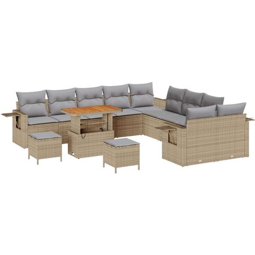  13-dijelni vrtni sofa set s jastucima bež poli ratan akacija  Vrtna garnitura - 3-dijelni vrtni blagovaonski set s jastucima bež Cijene