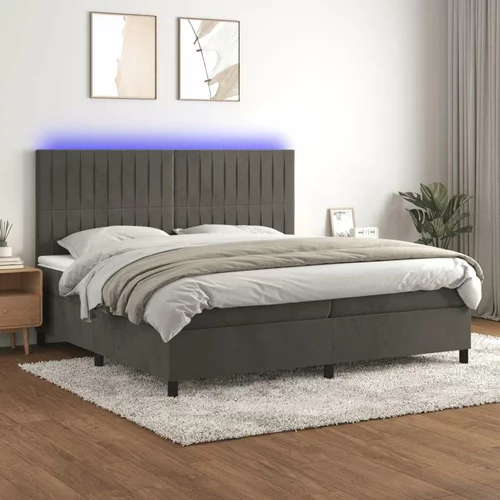  Box spring postelja z vzmetnico LED temno siva 200x200 cm žamet, (20723314)