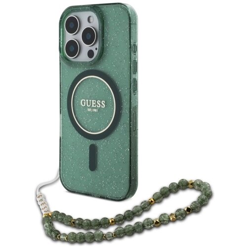 Guess IML OVITEK Z BLE&Scaron;ČICAMI S PA&Scaron;KOM PEARL MAGSAFE ZA IPHONE 16 PRO MAX ZELEN, (21897722) Cene