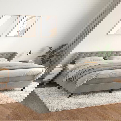 The Living Store Box spring postelja z vzmetnico svetlo siva 160x200 cm žamet - Box Spring Postelja, (21492696) Cene