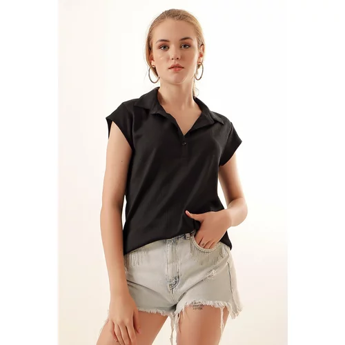 Bigdart 20123 Polo Knitted Blouse - Black