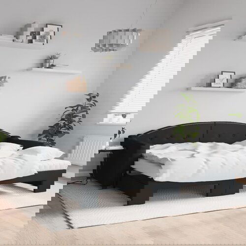 VidaXL Dnevni krevet na razvlačenje crni 100 x 200 cm od tkanine Slike