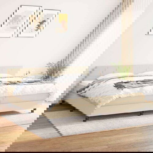  Box spring postelja z vzmetnico krem 200x200 cm blago, (20895561) Slike