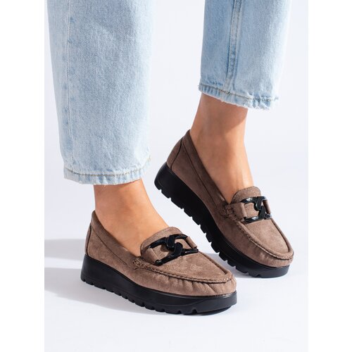 SHELOVET Dark beige suede women&amp;#039;s loafers Slike