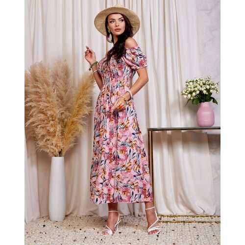 Resti Pink women's floral midi dress - Clothing Cene
