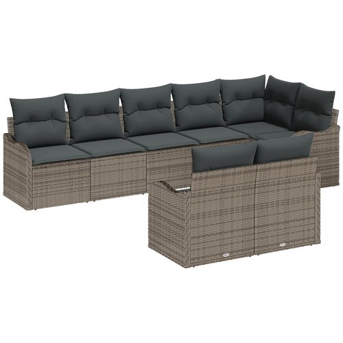 VidaXL 8-delni set vrtne sofe z blazinami siva poli ratan, 2-sedežna vrtna sofa z blazinami siva poli ratan Slike