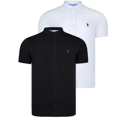 Dewberry DOUBLE SET T8597 MEN'S SHIRT-BLACK-WHITE