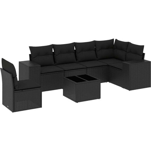 VidaXL 7-dijelni set vrtnih sofa od poliratana s jastucima crni Slike