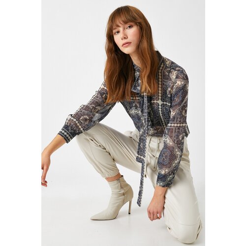 Koton Ethnic Patterned Long Sleeve Chiffon Blouse with Foulard Collar Slike