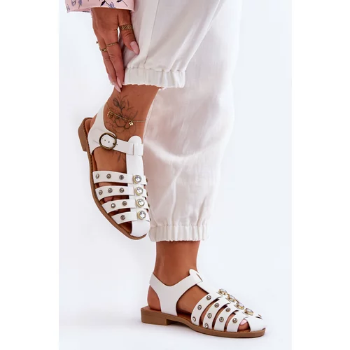 Kesi Women's flat sandals with zirconia White Ascot