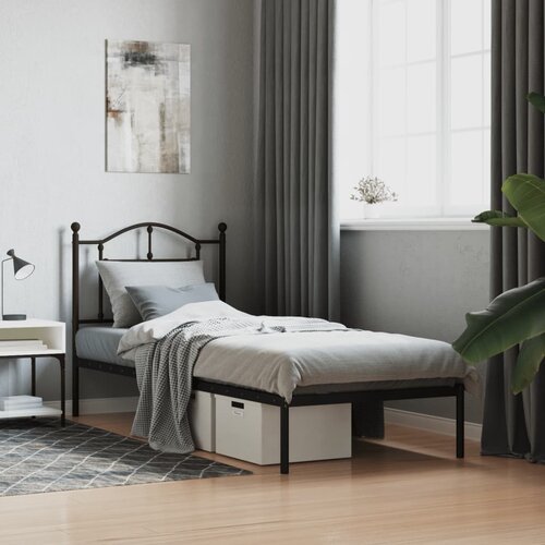 VidaXL Metalni okvir za krevet s uzglavljem crni 90x200 cm Slike