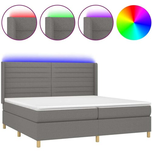  Krevet box spring s madracem LED tamnosivi 200x200 cm tkanina Slike