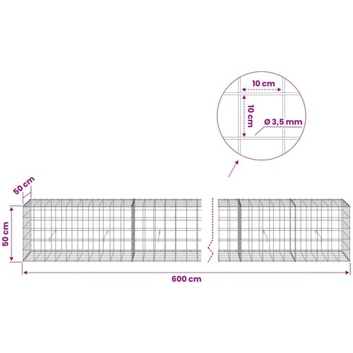  Gabion s žicom debljine 3,5 mm i mrežom 10x10 cm 600x50x50 cm Slike